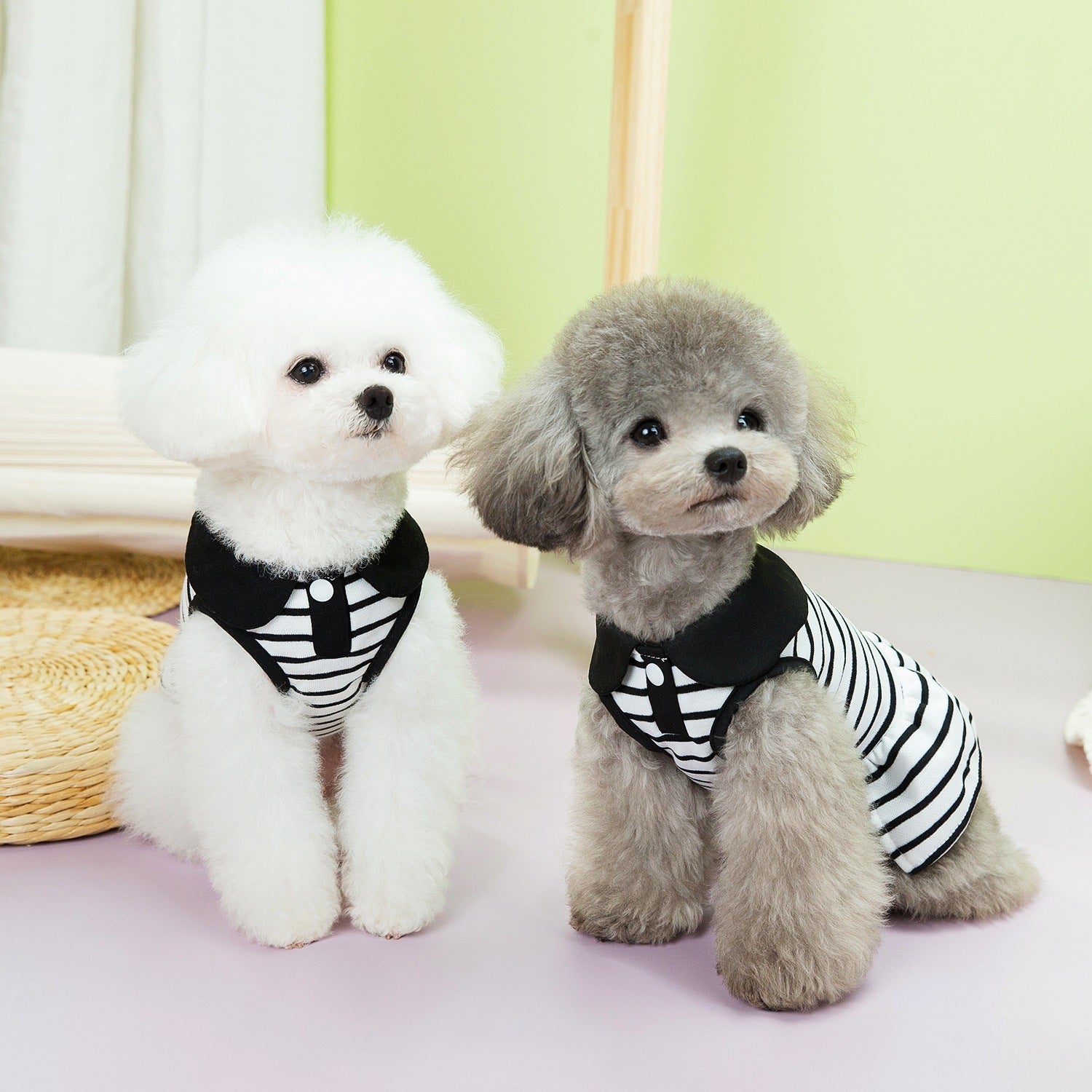 Striped Collar Dog Cat Dress/Tee