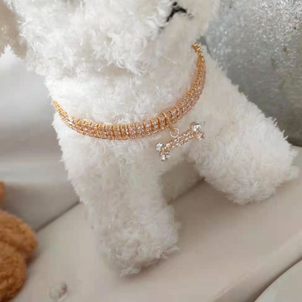 Rhinestone Bone Shaped Dog Collar