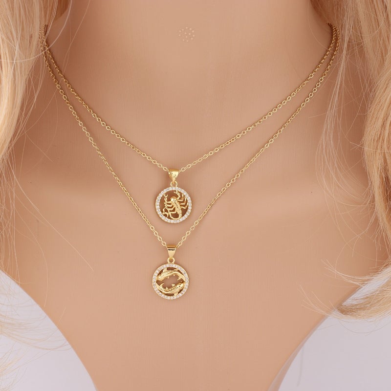 Women Diamond Metal Animal Zodiac Sign Copper Necklaces