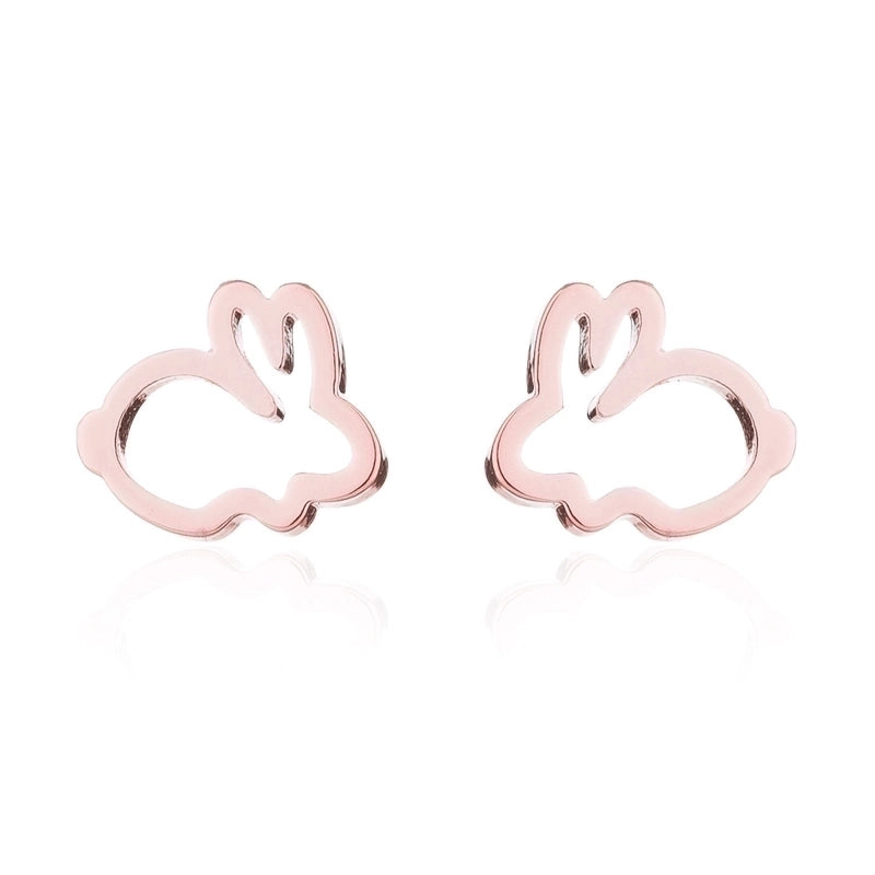 Minimalist Letter Cat Elephant Stainless Steel Plating Hollow Out Ear Studs 1 Pair