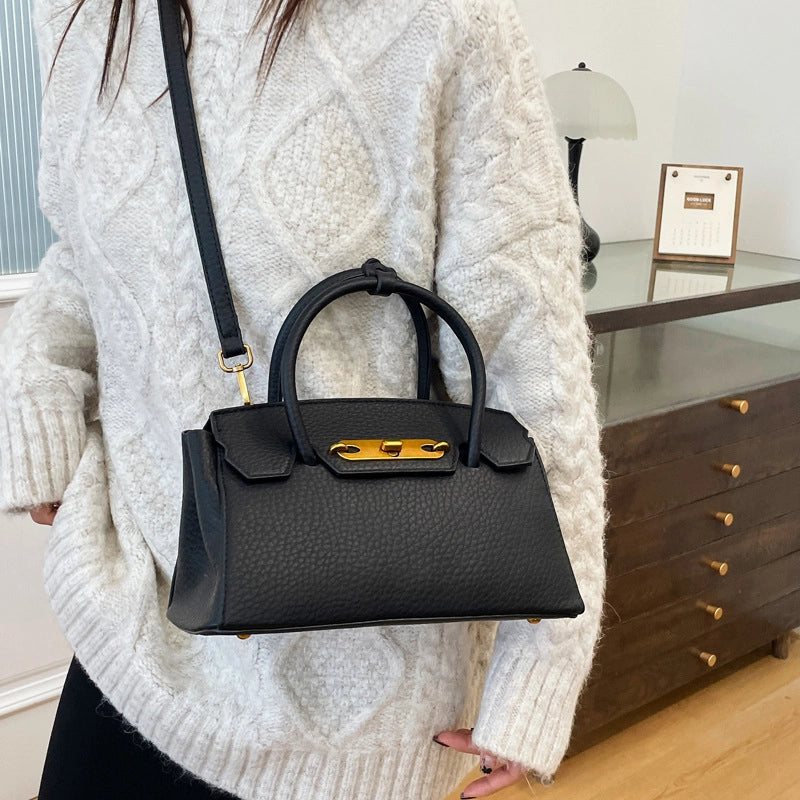 Women's Medium Pu Leather Solid Color Elegant Classic Style Lock Square Lock Clasp Handbag
