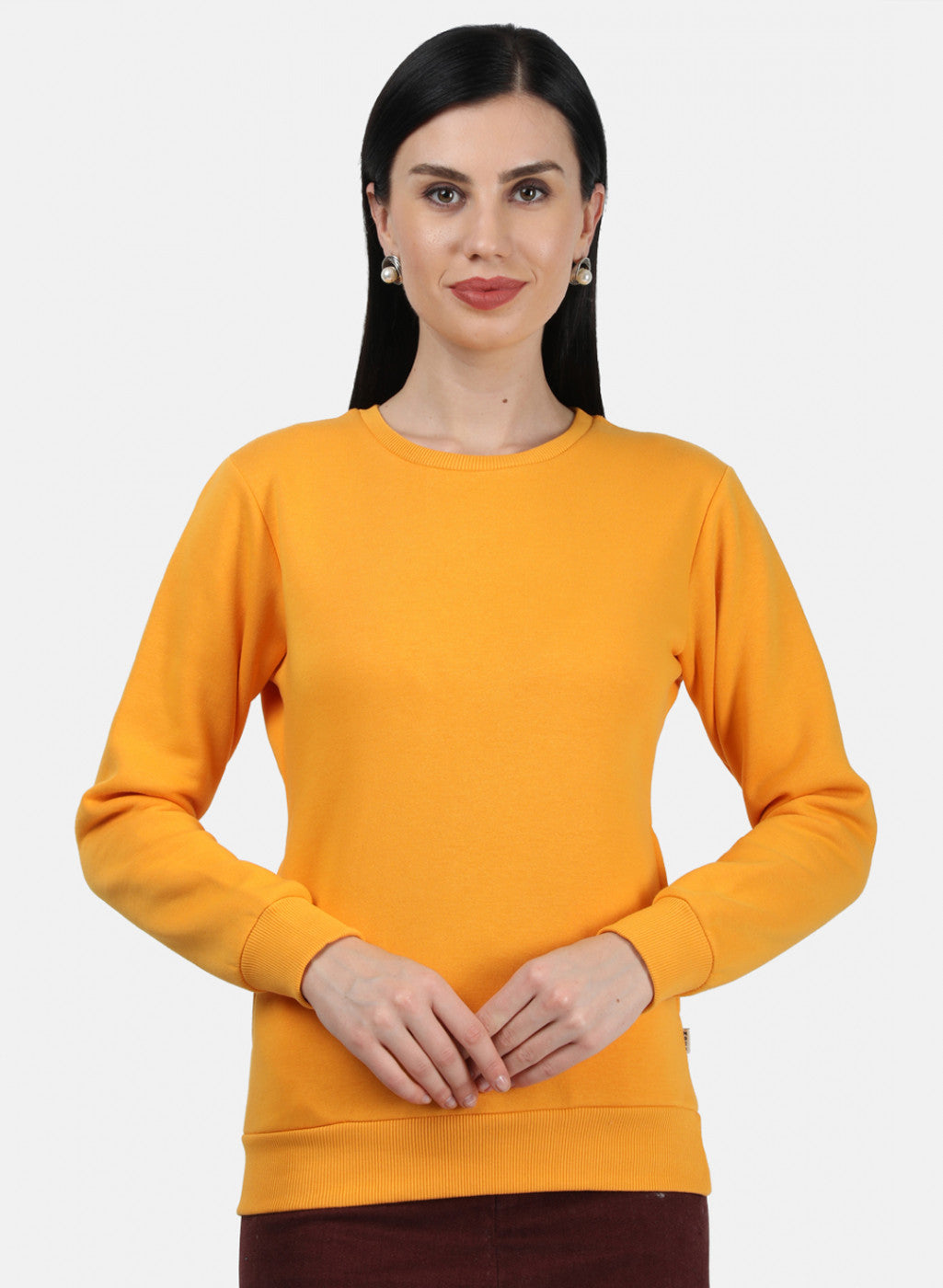 Women Mustard Plain Sweatshirt