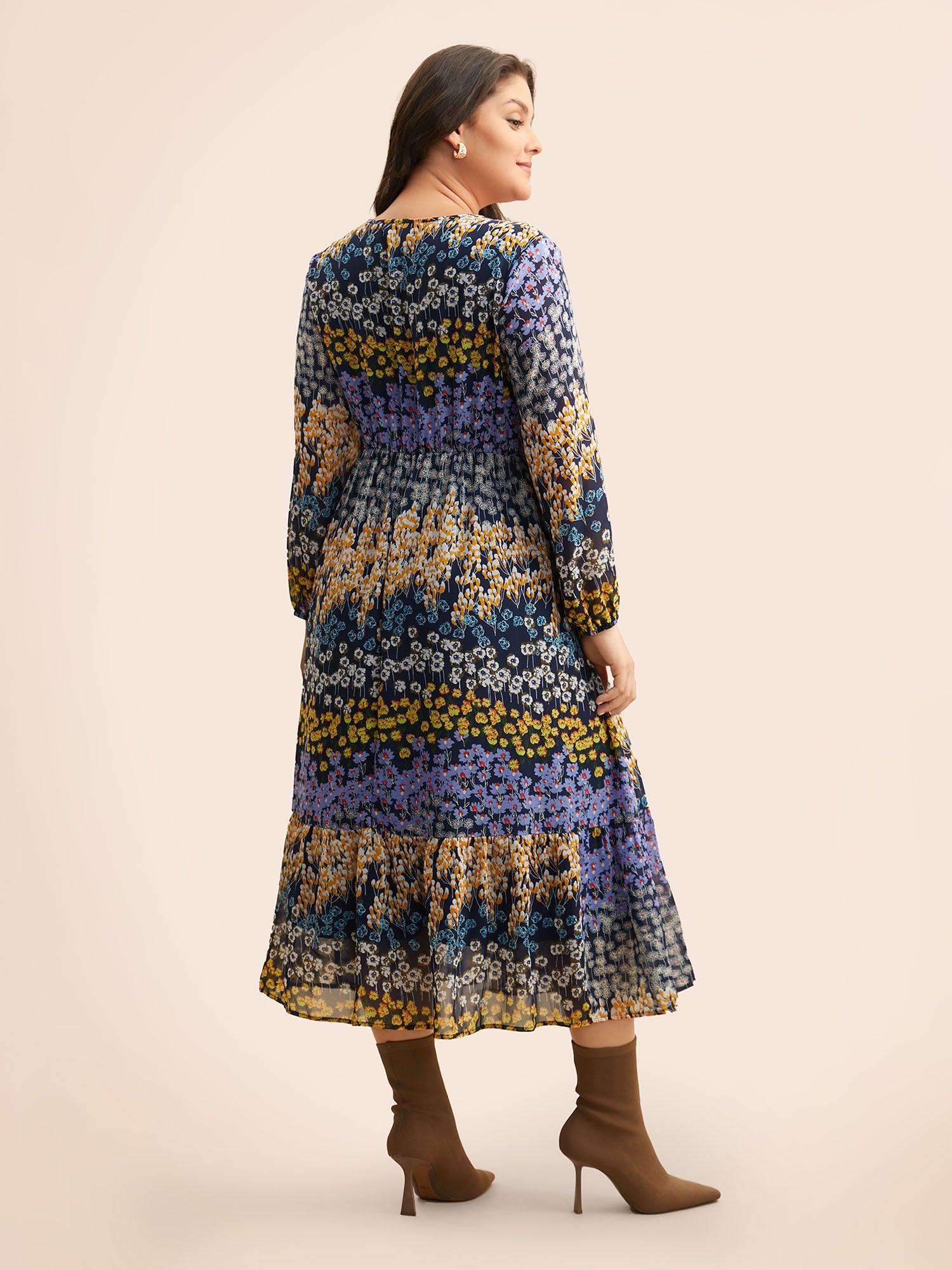 Chiffon Ditsy Floral Lantern Sleeve Dress