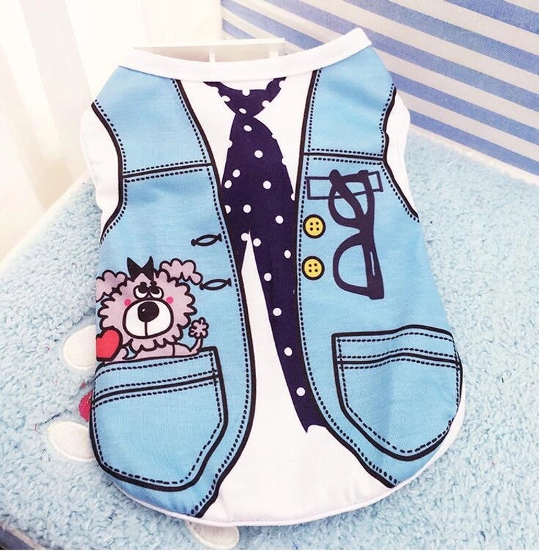 Cartoon Thin Fake Suspenders Vest Pet Dog Clothes 1 Pieces