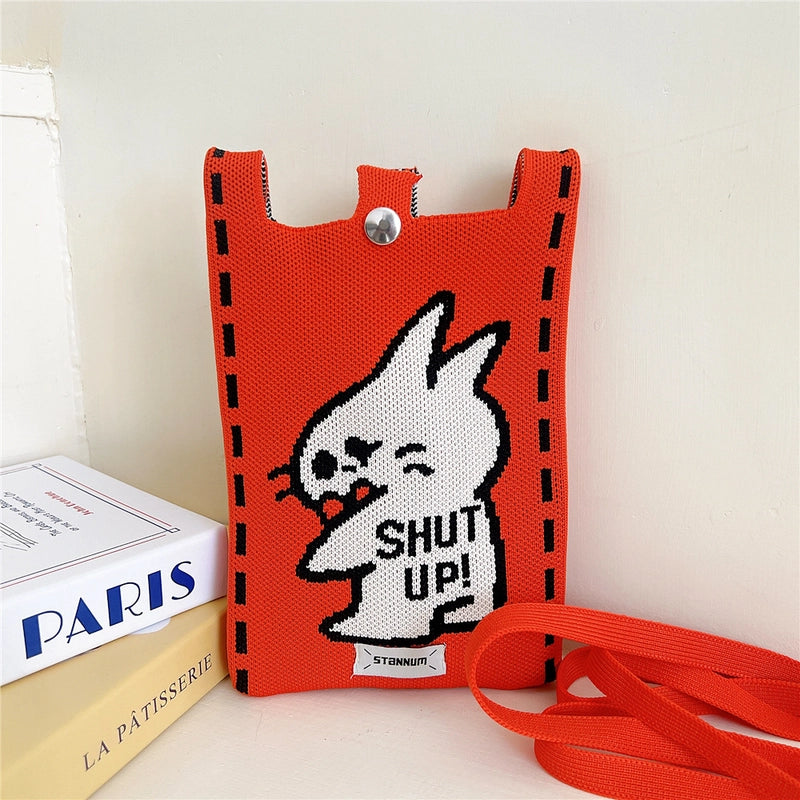 Women's Small Knit Cartoon Cute Bucket Lock Clasp Phone Wallets