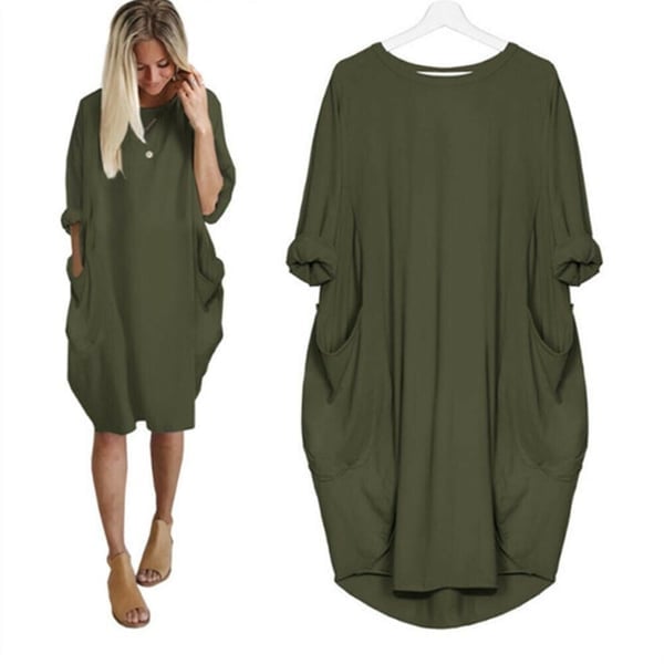 2023 New In-💝17 Colors Women Casual Loose Pocket Long Sleeves Dress