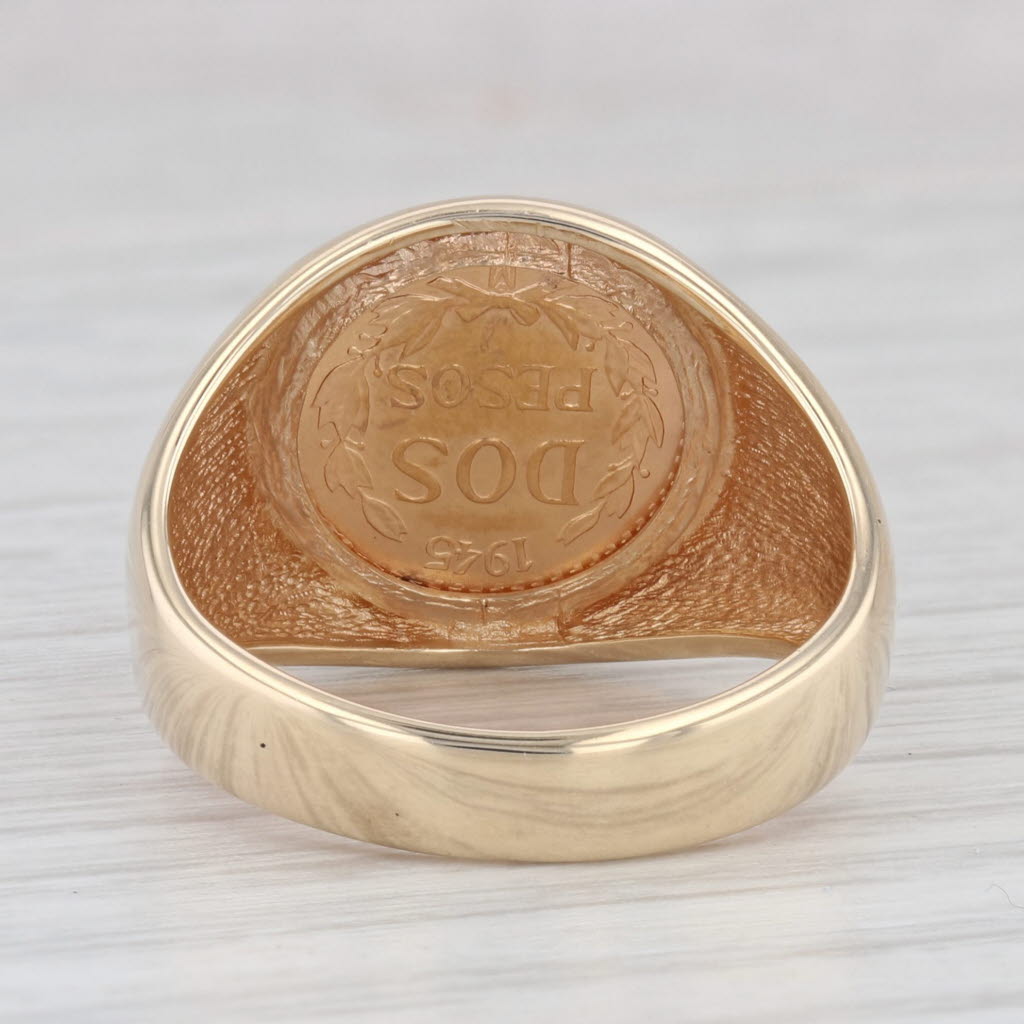 1945 Dos Pesos Coin Ring 14k 900 Yellow Gold Size 9 Mexico