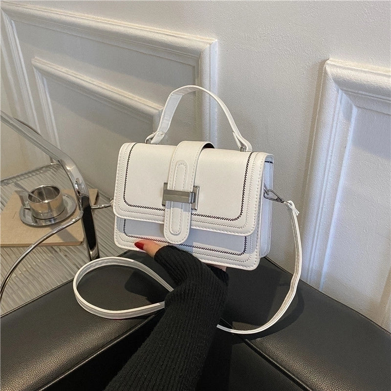Women's Pu Leather Solid Color Fashion Square Flip Cover Handbag
