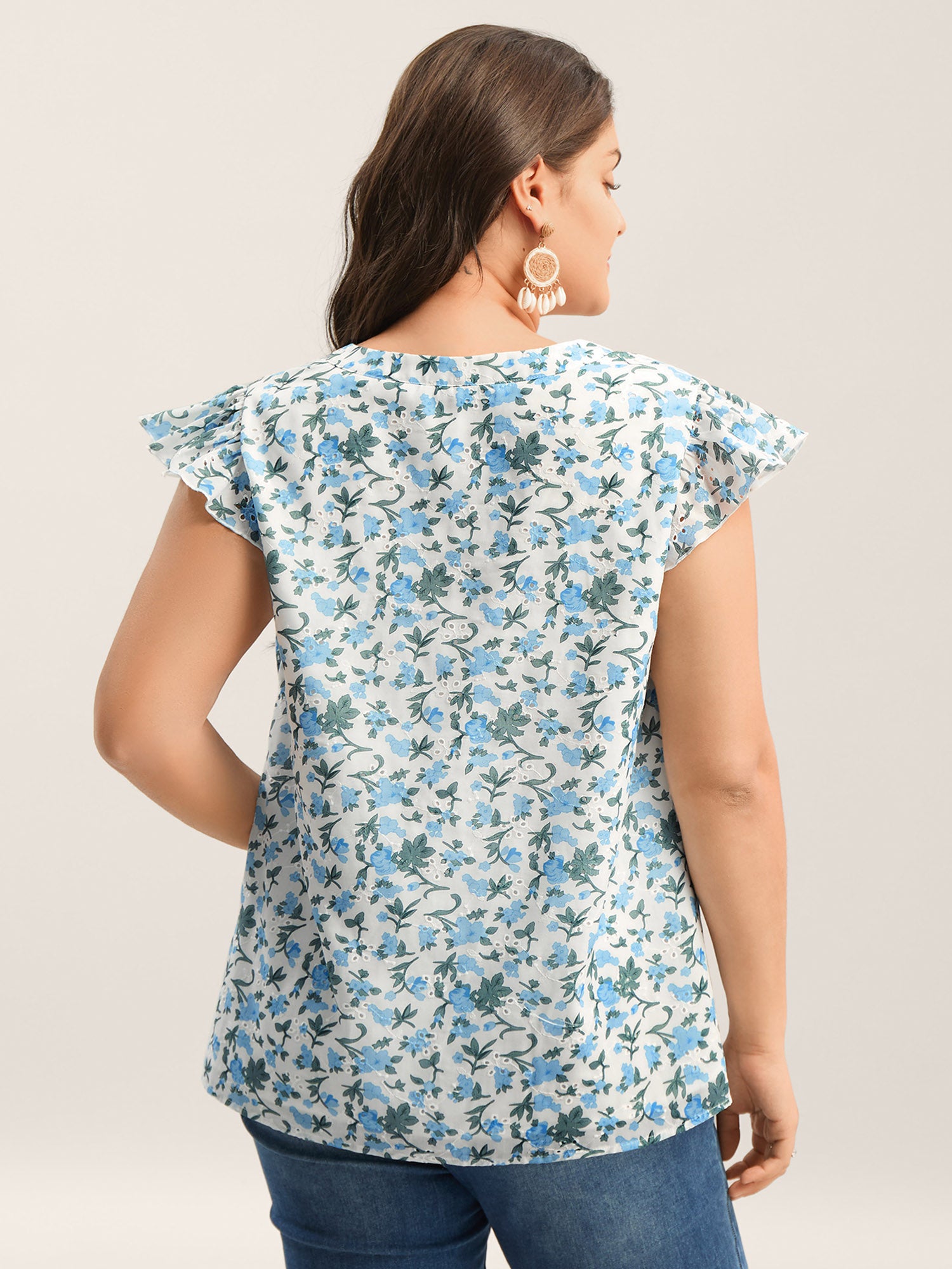Embroidered Floral Split Neck Tank Top