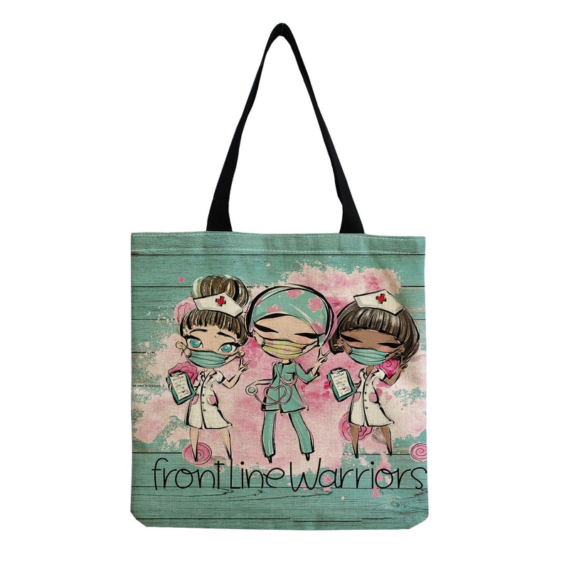 Women's Cotton And Linen Letter Nurse Heart Shape Classic Style Square Open Tote Bag