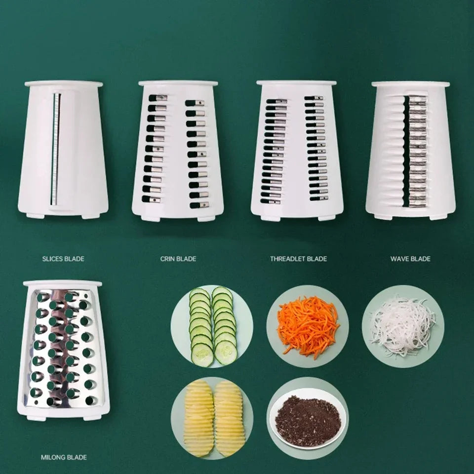 Manual Drum Grater With 10 Removable Blades.