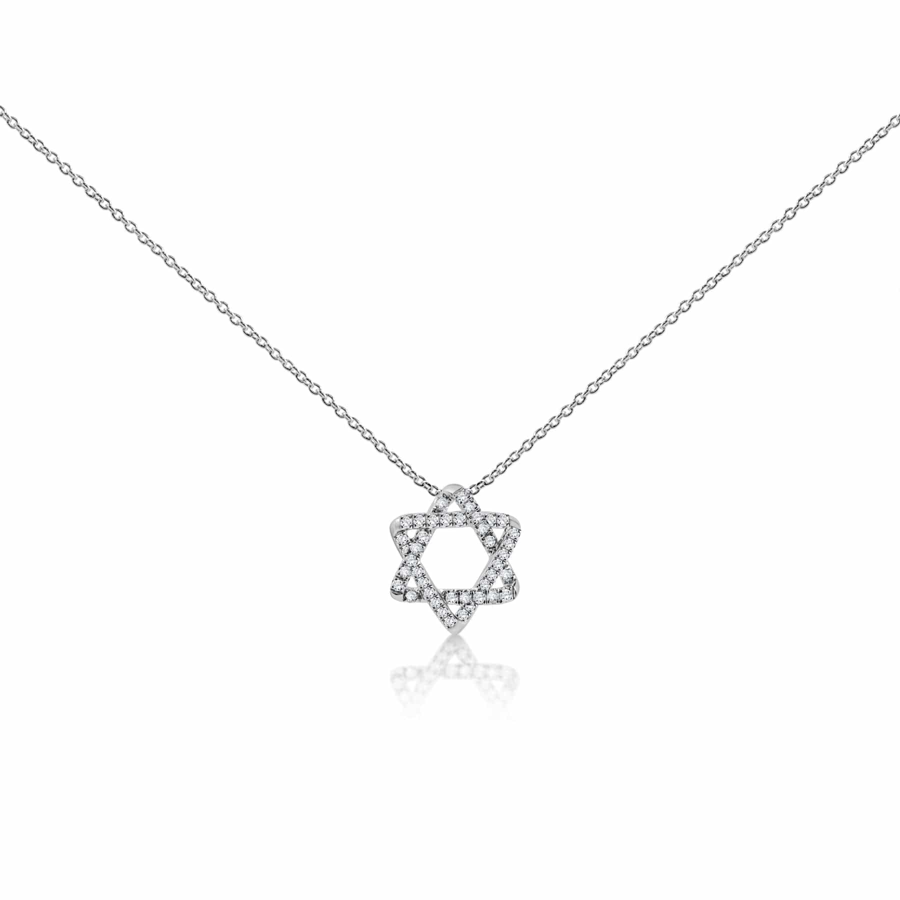 Diamond Curvy Star of David Necklace - Gold. White Gold or Rose Gold