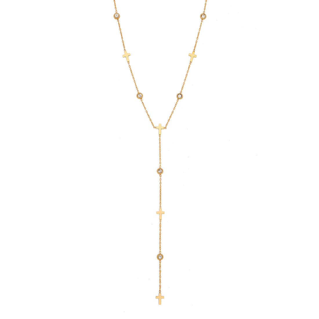 Fashionable Love Y-Shaped Necklace Cross Flower Stainless Steel Clavicle Chain N1459
