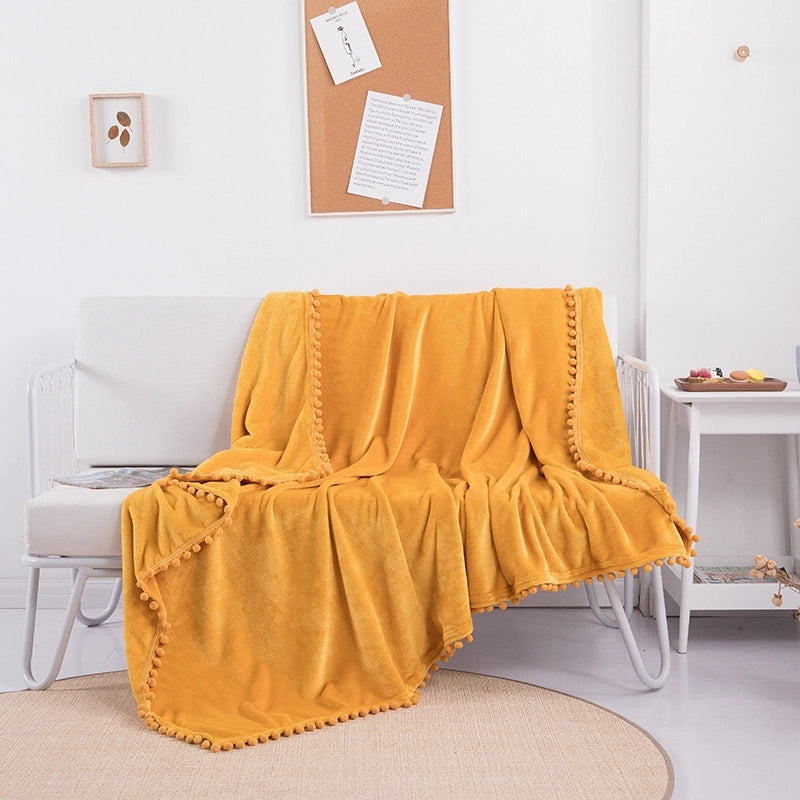 Tassel Ball Solid Color Blanket Sofa Dormitory Blanket Gift Air Conditioning Blanket