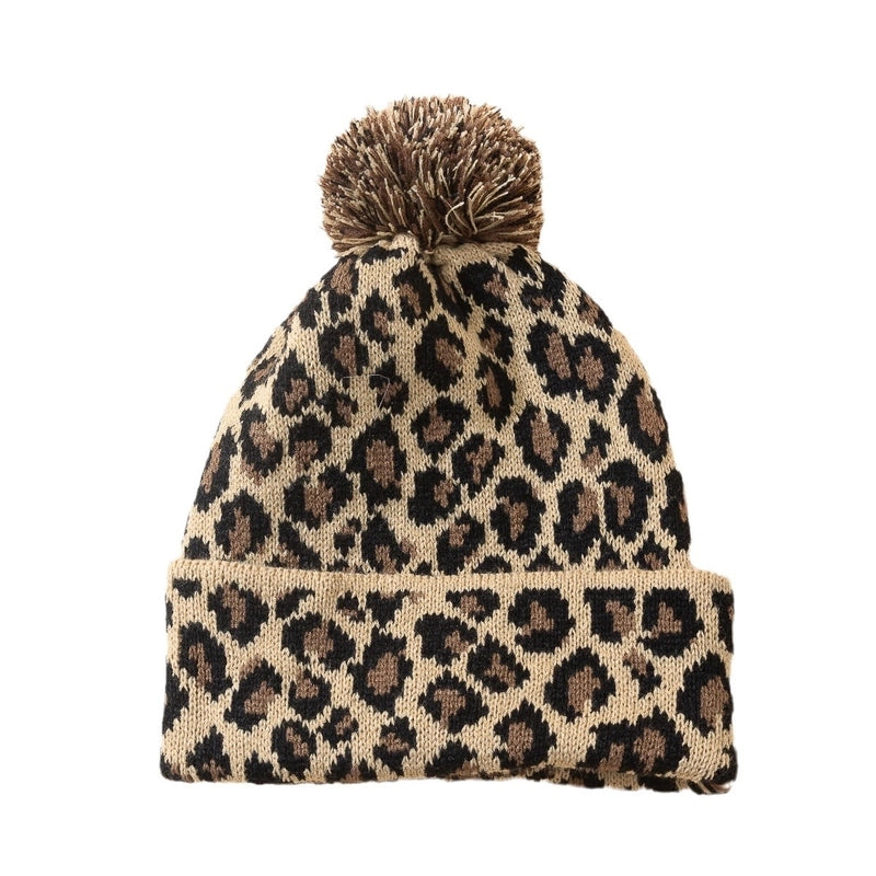 Women's Retro Hairball Leopard Eaveless Wool Cap
