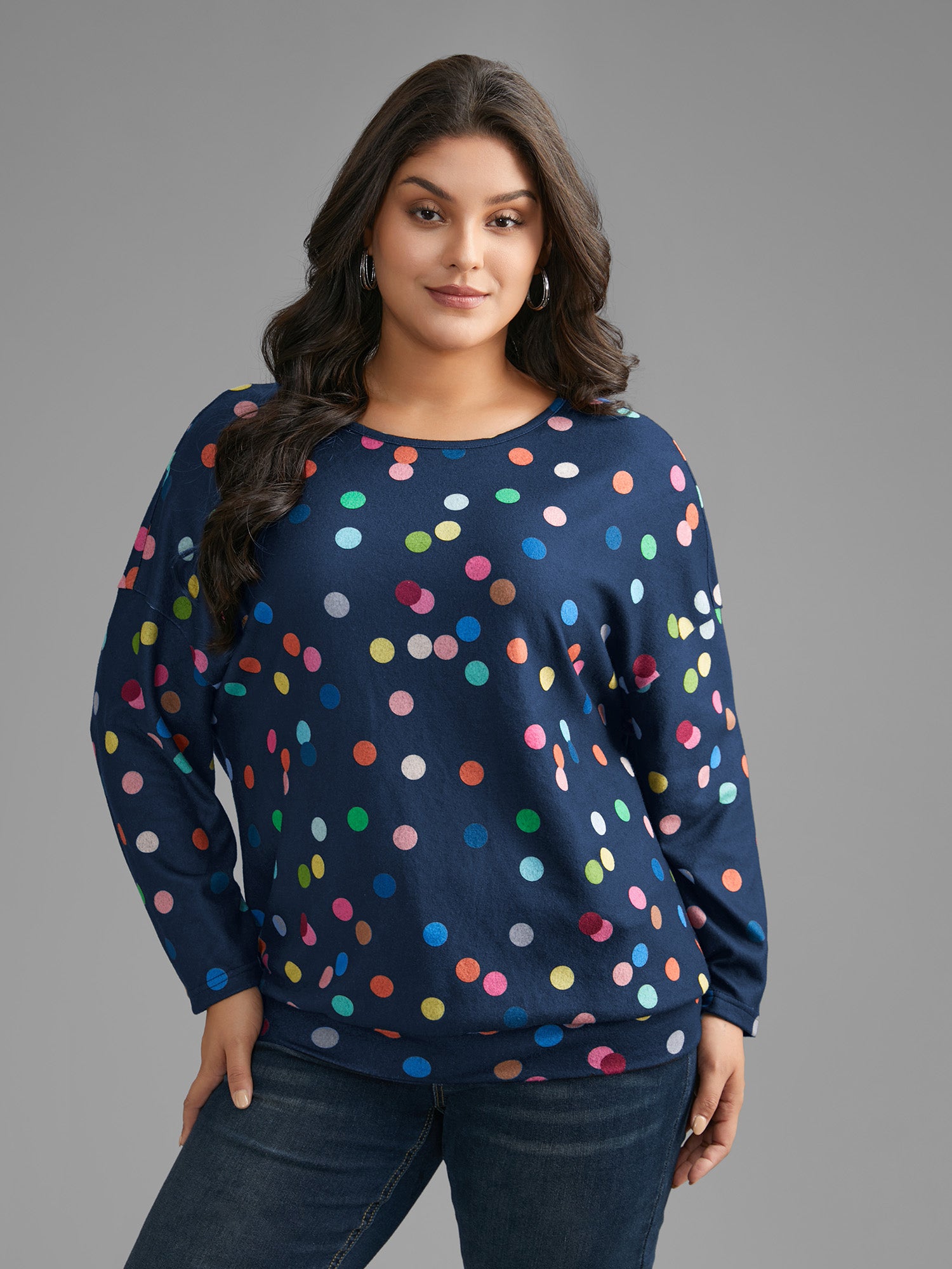 Color Polka Dot Drop Shoulder T-shirt