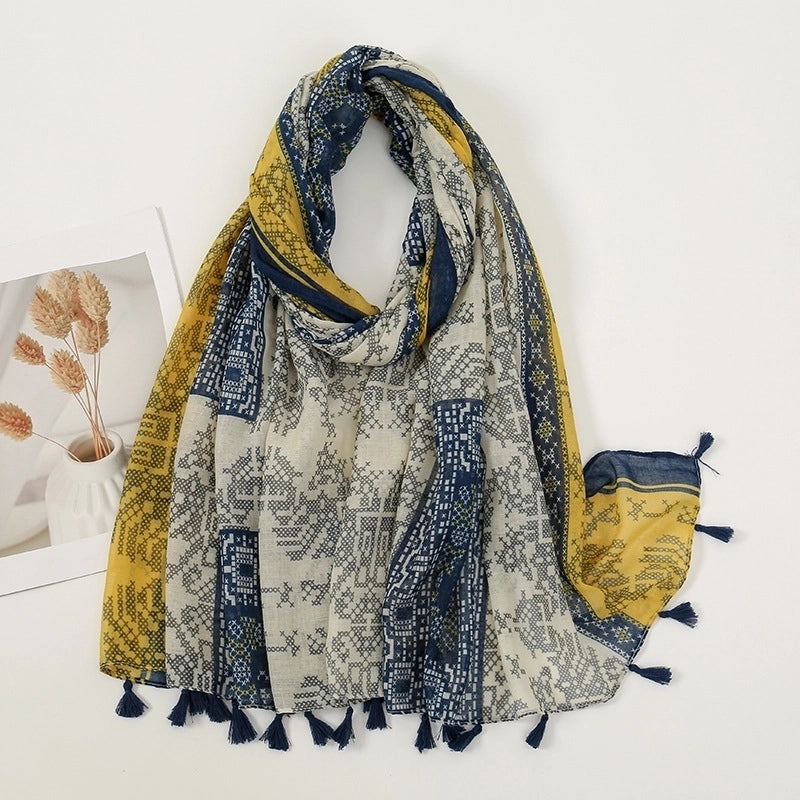 Women'S Bohemian Geometric Cotton And Linen Scarf