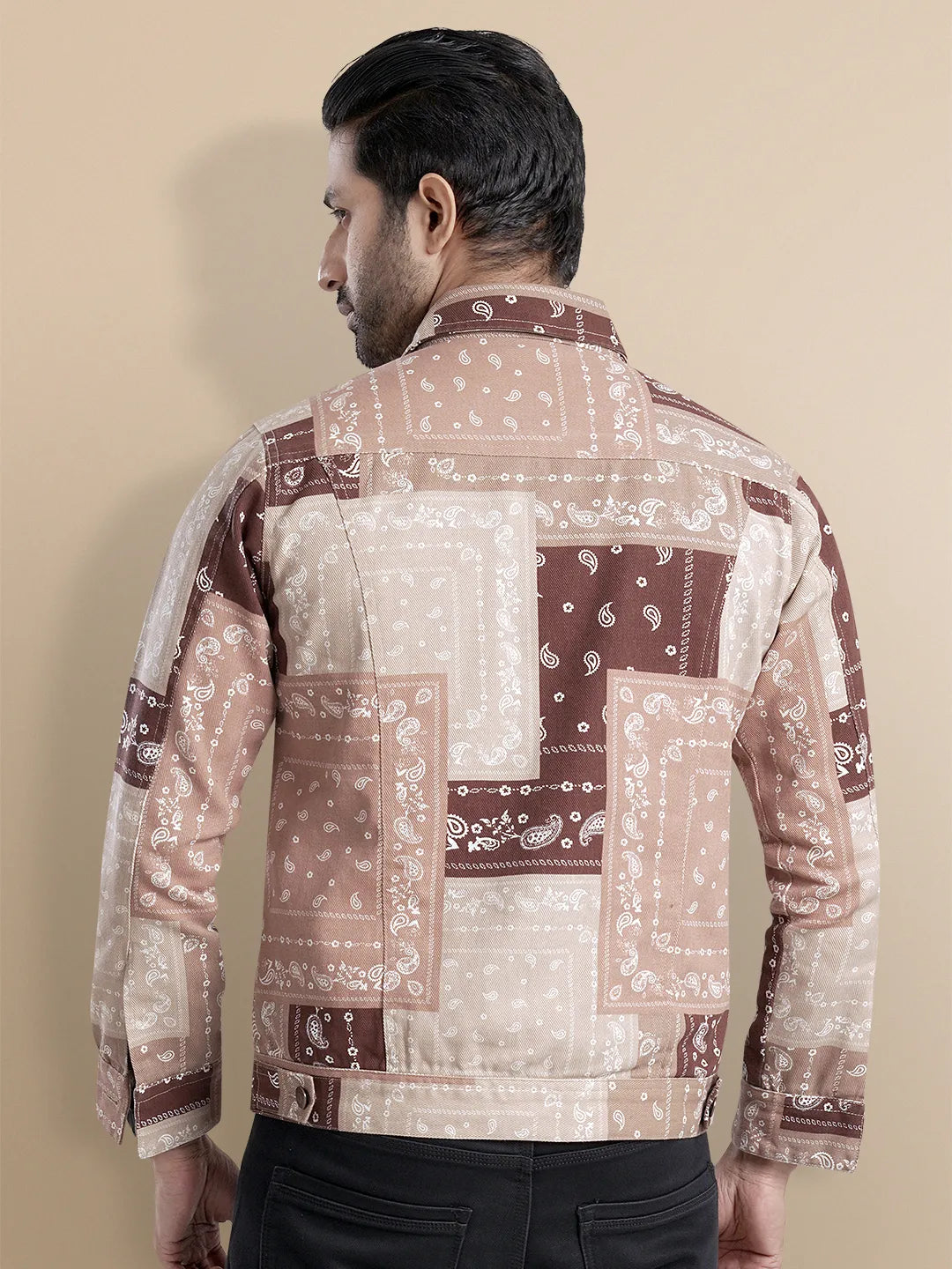 Men's Geomatric Paisley Printed Denim Jacket