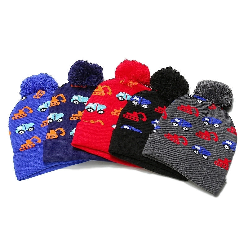 Children Unisex Casual Car Pom Poms Jacquard Wool Cap