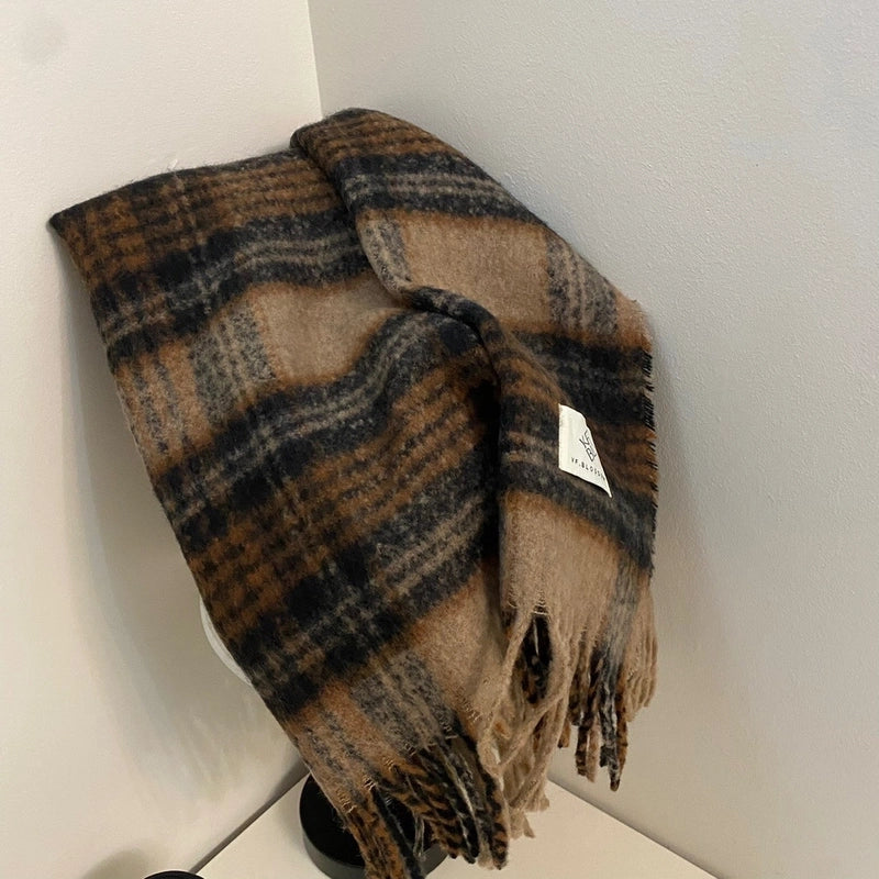 Plaid Scarf Women's Winter High-grade Gradient Mohair Thickened Warm Scarf New Cashmere-like Shawl