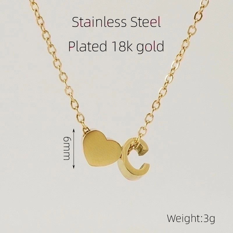 304 Stainless Steel 18K Gold Plated Casual French Style Plating Letter Heart Shape Pendant Necklace