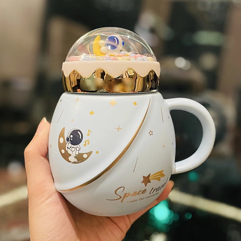 2 Pieces Astronaut Series Space Mug With Lid And Spoon Ceramic Couple Water Cup Girl Gift Set Boyfriend Gift