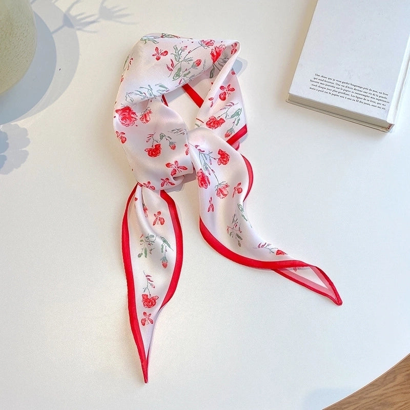 Women's Ig Style Minimalist Flower Satin Printing Silk Scarf