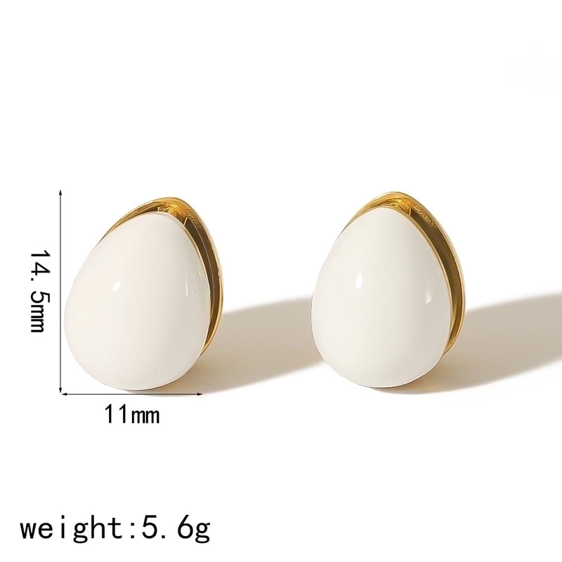1 Pair Elegant Oval Enamel 304 Stainless Steel 18K Gold Plated Ear Studs
