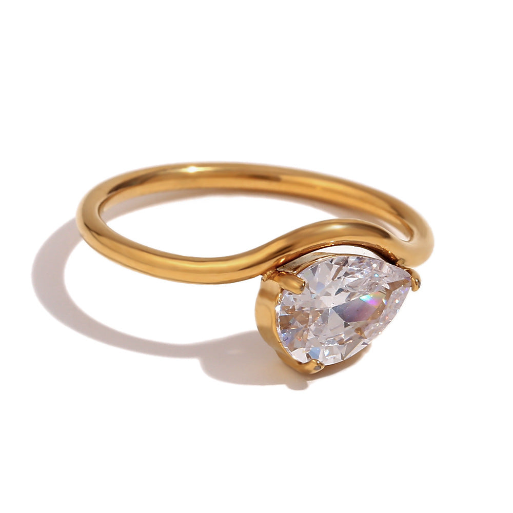 Minimalist Fashion Ellipse Triangle Round Geometric Stainless Steel 18K Gold Plated Rings