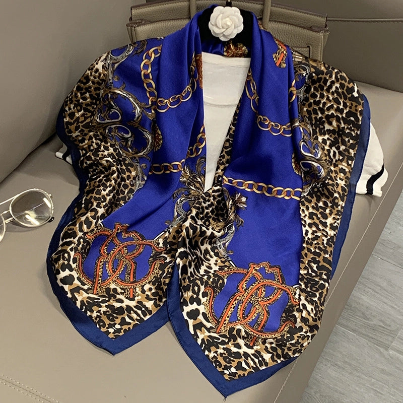 Women's IG Style Elegant Stripe Flower Chains Print Satin Printing Silk Scarf