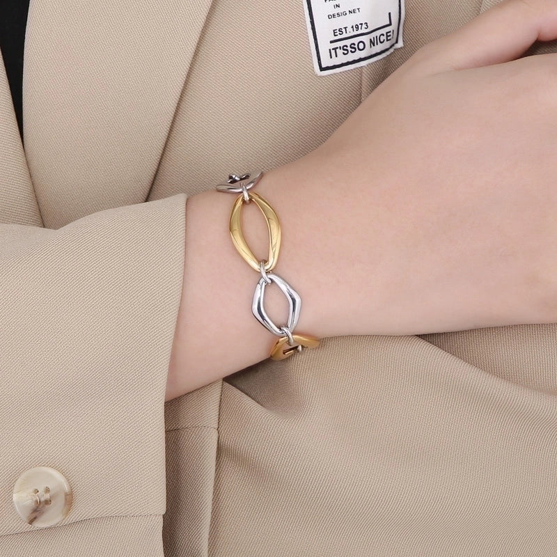 Rock Geometric Titanium Steel 18K Gold Plated Bracelets In Bulk