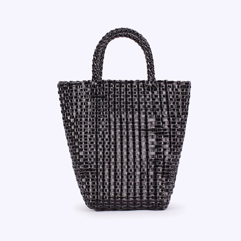 Women's Small PVC Solid Color Elegant Streetwear Weave Square Open Straw Bag