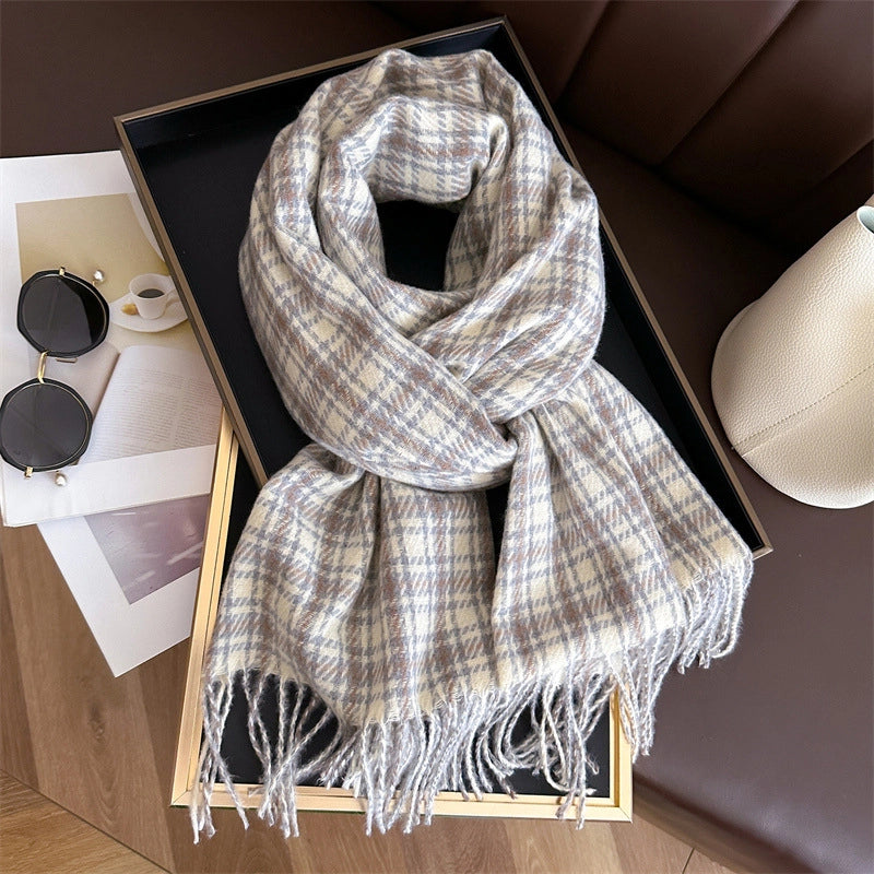 Retro Cashmere-like Plaid Warm Shawl Scarf Unisex Autumn And Winter Fashion All-Matching Tassel Scarf