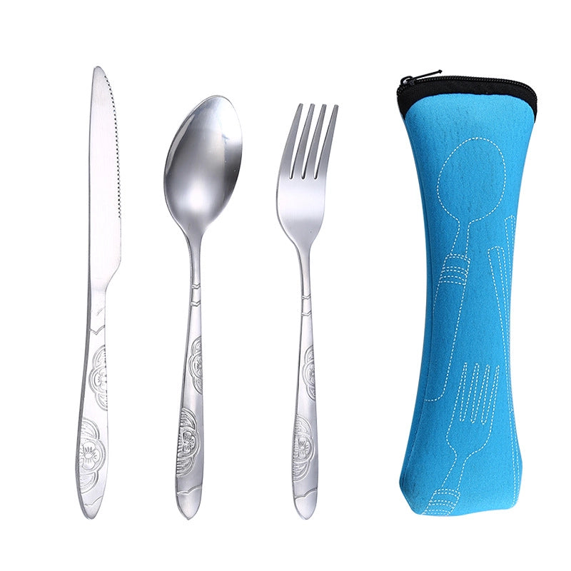Stainless Steel Western-style Steak Knife. Fork And Spoon Creative Cloth Bag Portable Western-style Tableware Set Three-piece Set Supply