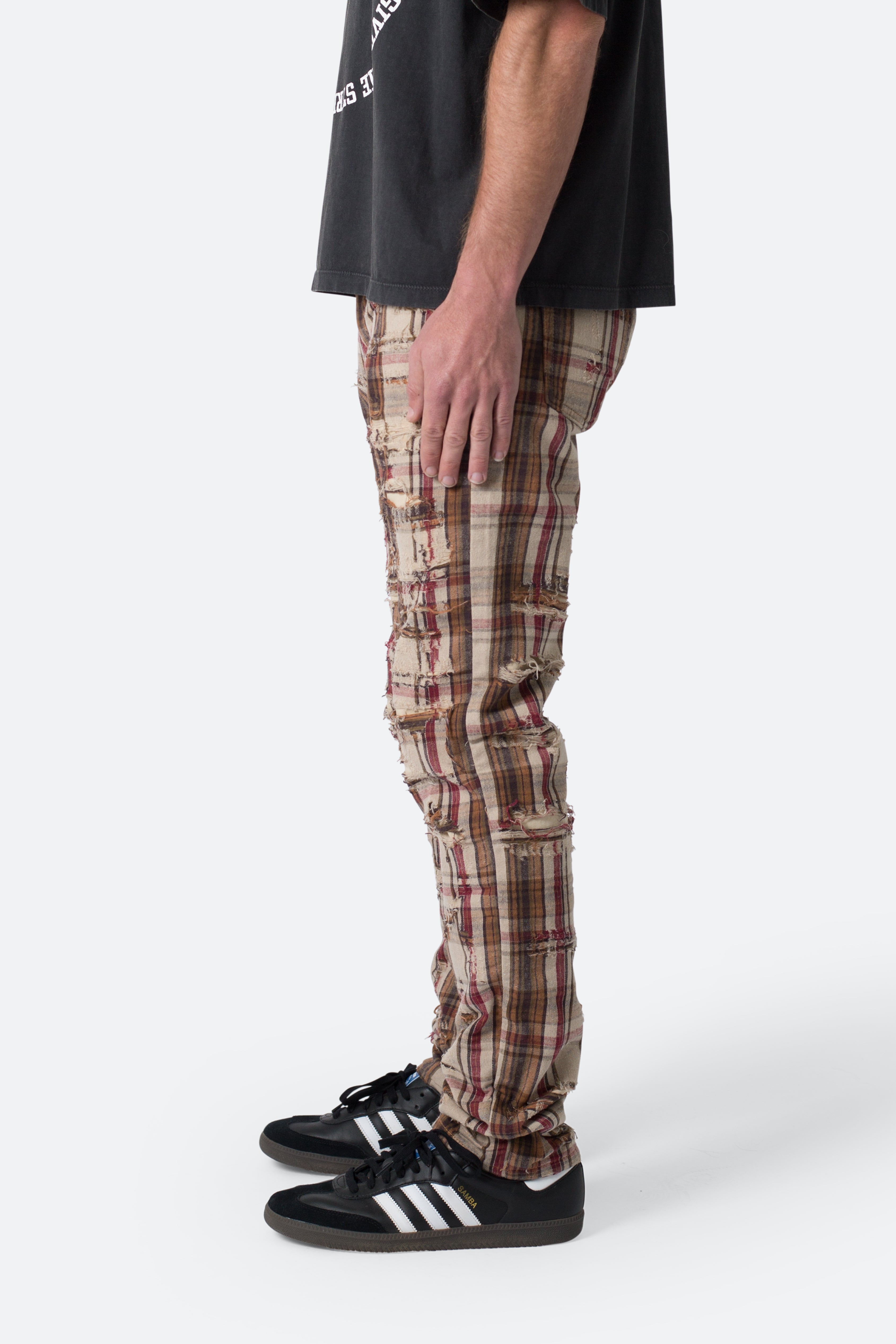 Distressed Plaid Pants - Multi