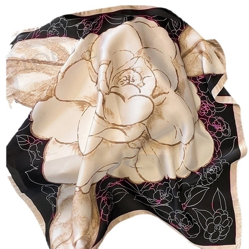 Women's Elegant Classic Style Color Block Satin Printing Silk Scarf