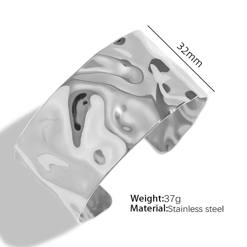 Vintage Style Punk Double Ring Waves Floral Titanium Steel 18K Gold Plated Bangle In Bulk