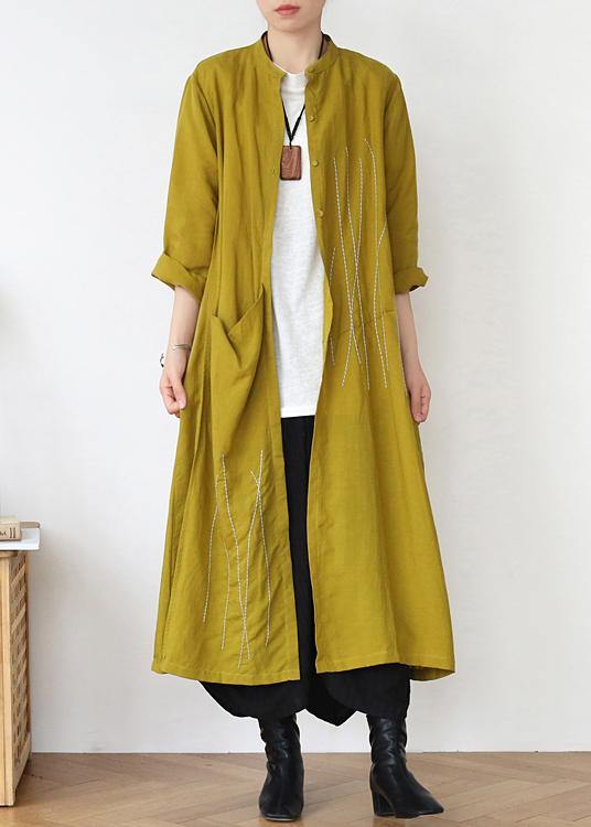 Plus Size Yellow Peter Pan Collar Linen Long Spring Coat