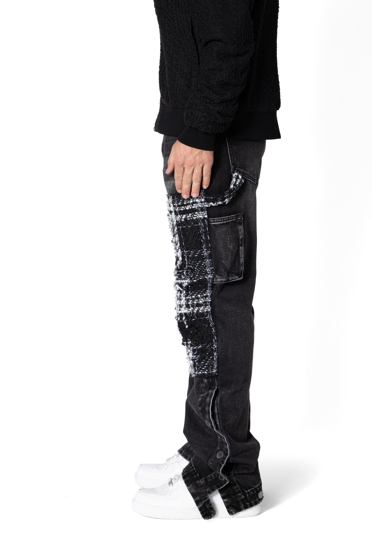 V675 Knitted Western Patch Denim - Black