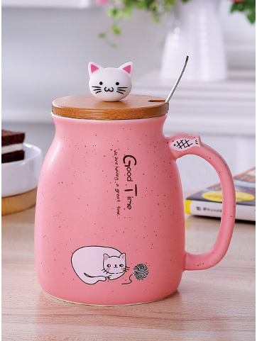 Kawaii Cat Coffee Cup with Lid
