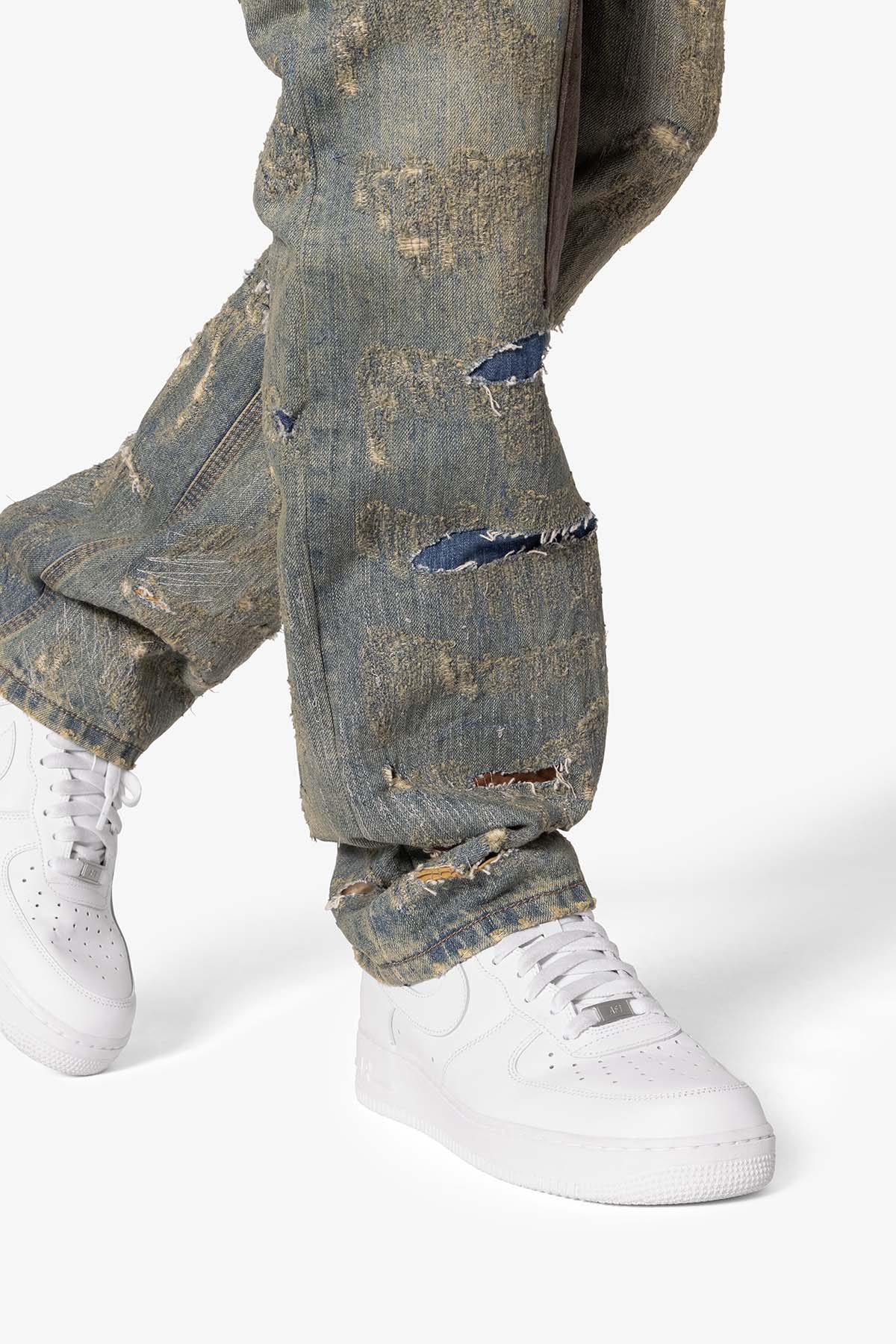 V613 Distressed Saddle Denim - Blue