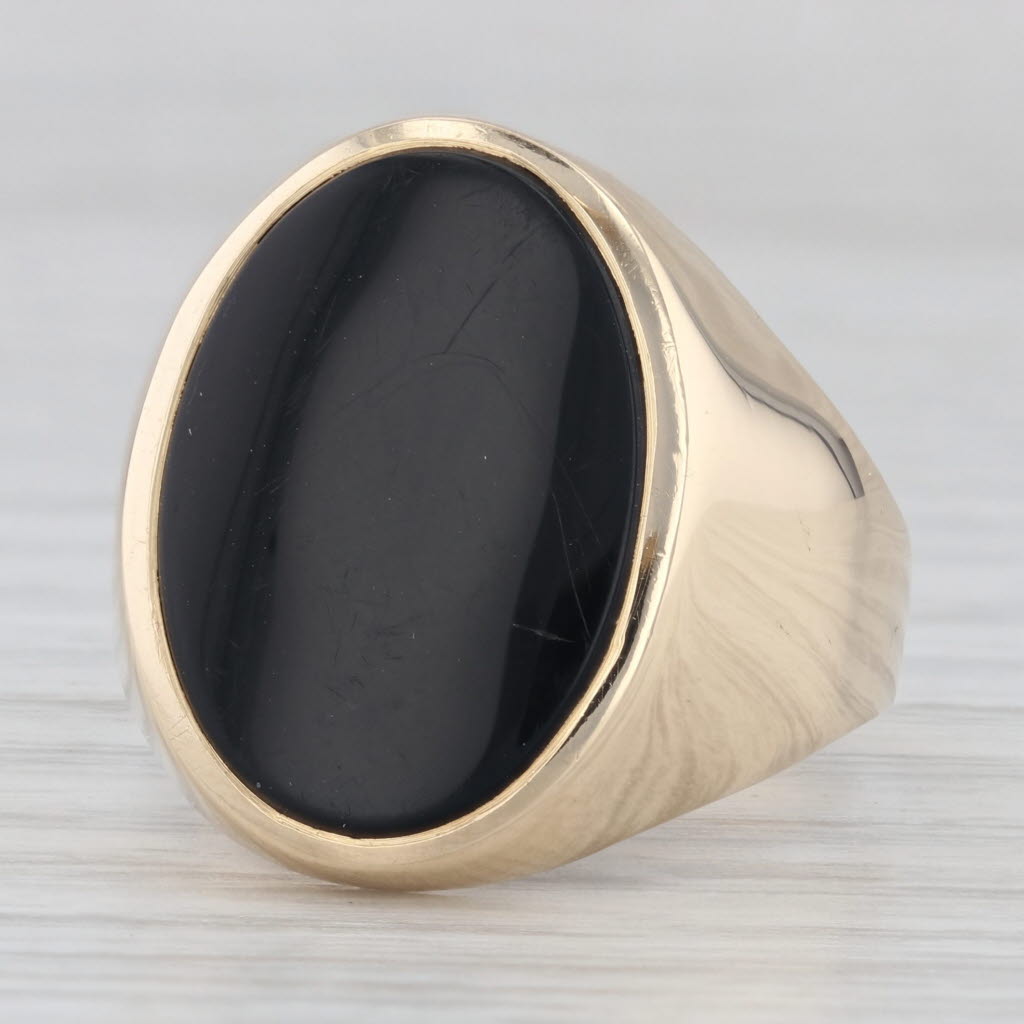 Onyx Oval Solitaire Signet Style Ring 14k Yellow Gold Size 9.75