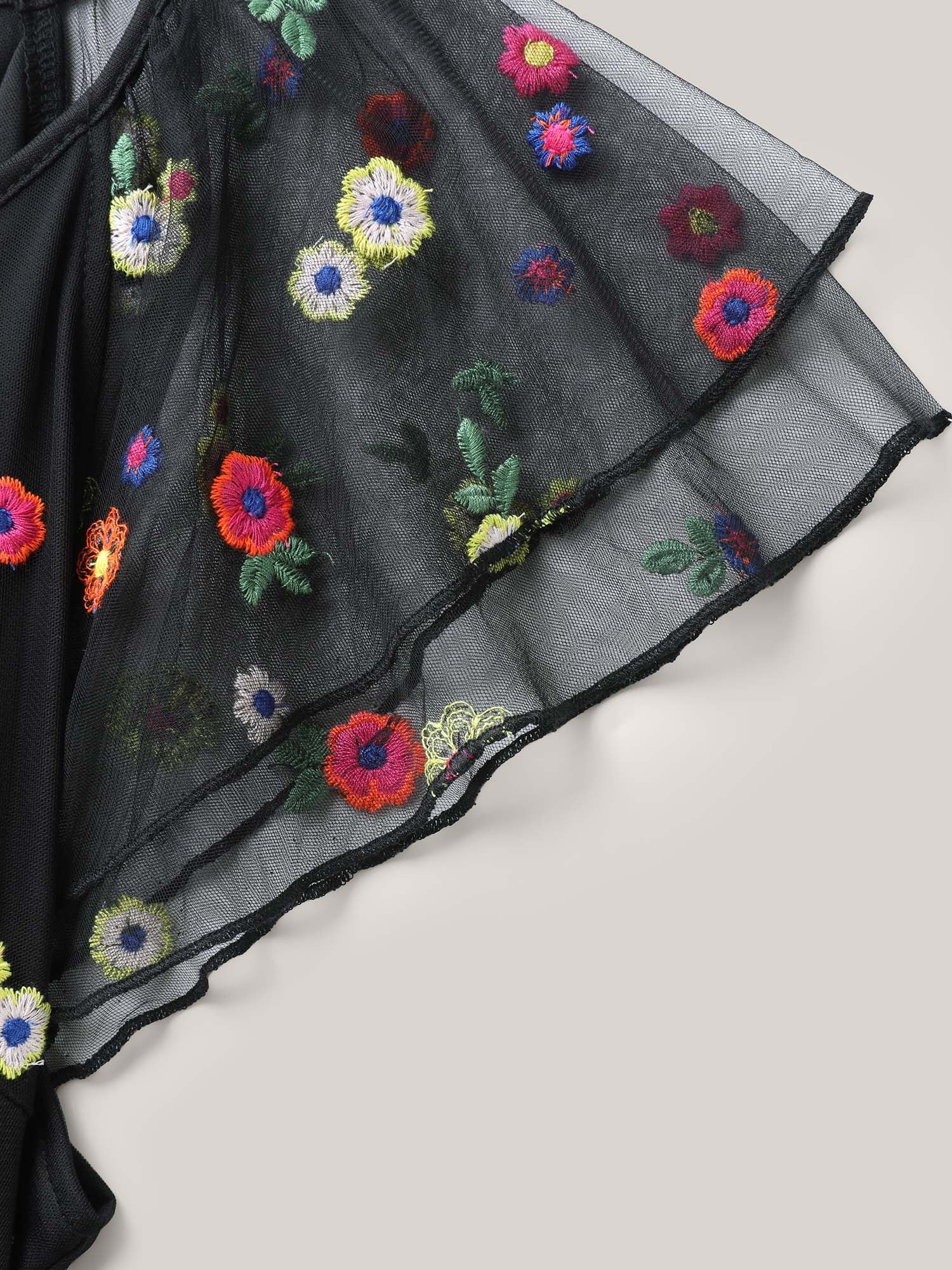 Embroidered Colorful Dots Lined Midi Dress