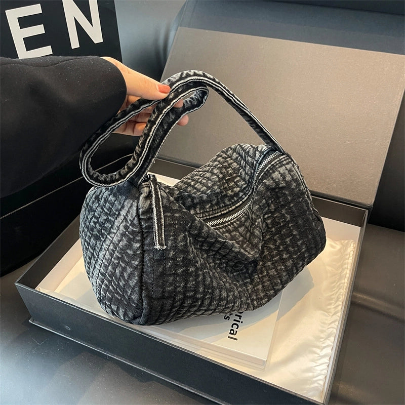 Women's Large Denim Solid Color Streetwear Pillow Shape Zipper Shoulder Bag Crossbody Bag