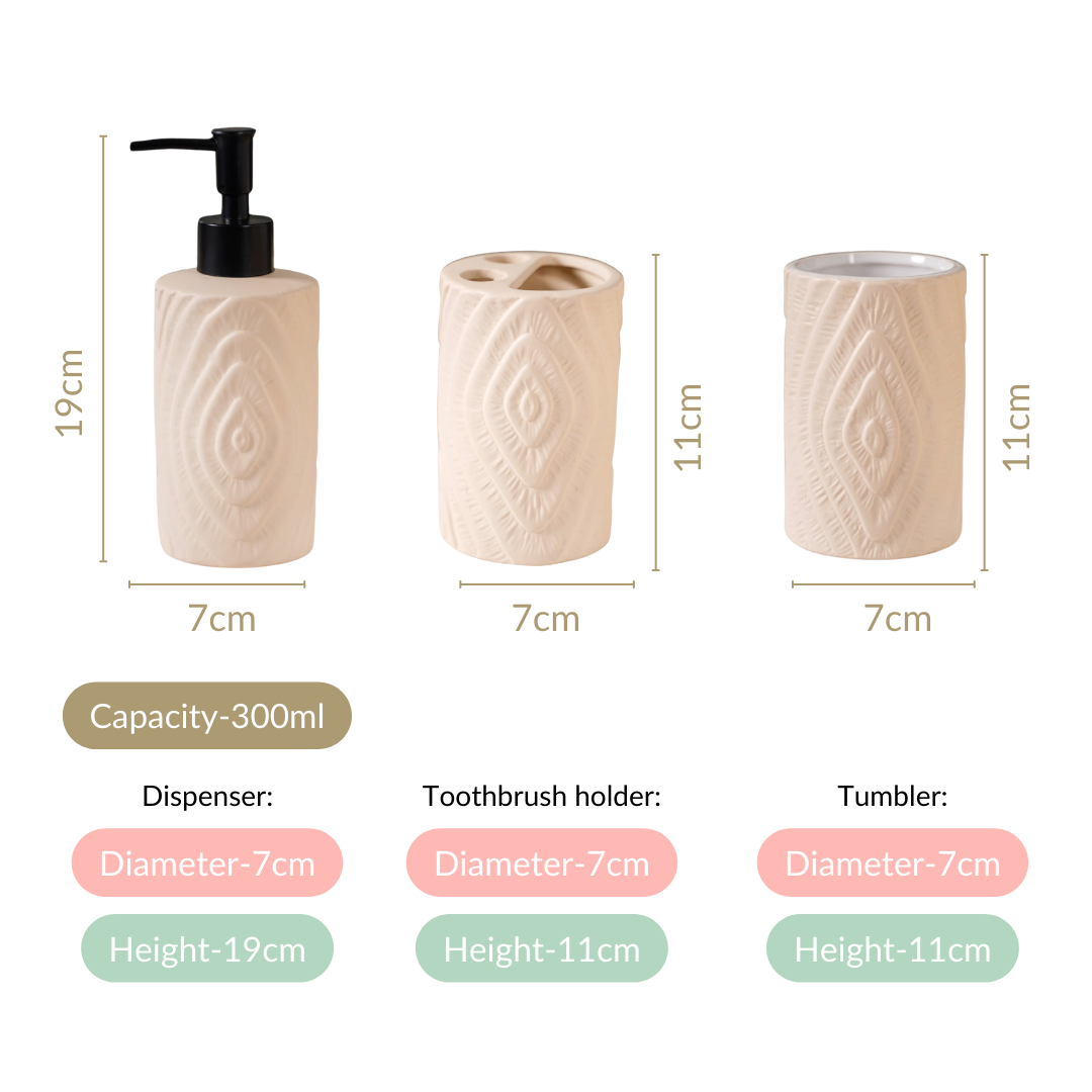 Textured Bathroom Accessories Set Of 3 Beige
