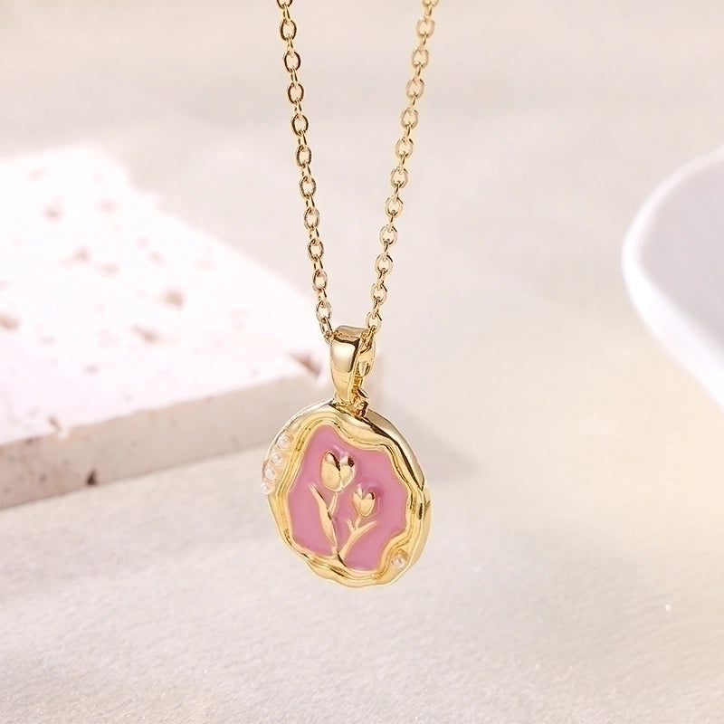 12 Pieces Elegant Retro Devil's Eye Rose Stainless Steel Enamel Plating 18k Gold Plated Pendant Necklace