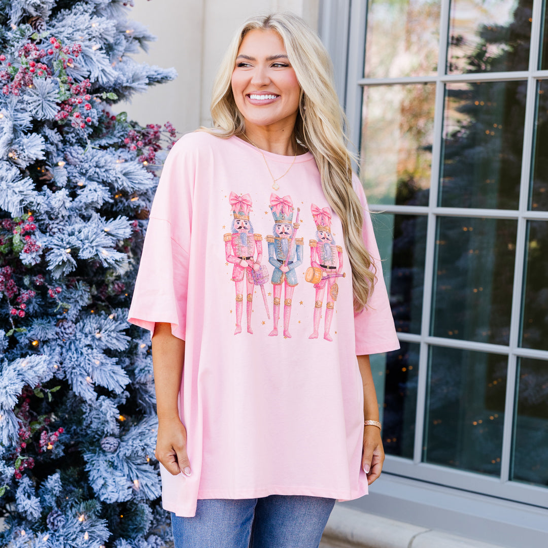 Nutcracker Christmas Boyfriend Tee. Dusty Pink