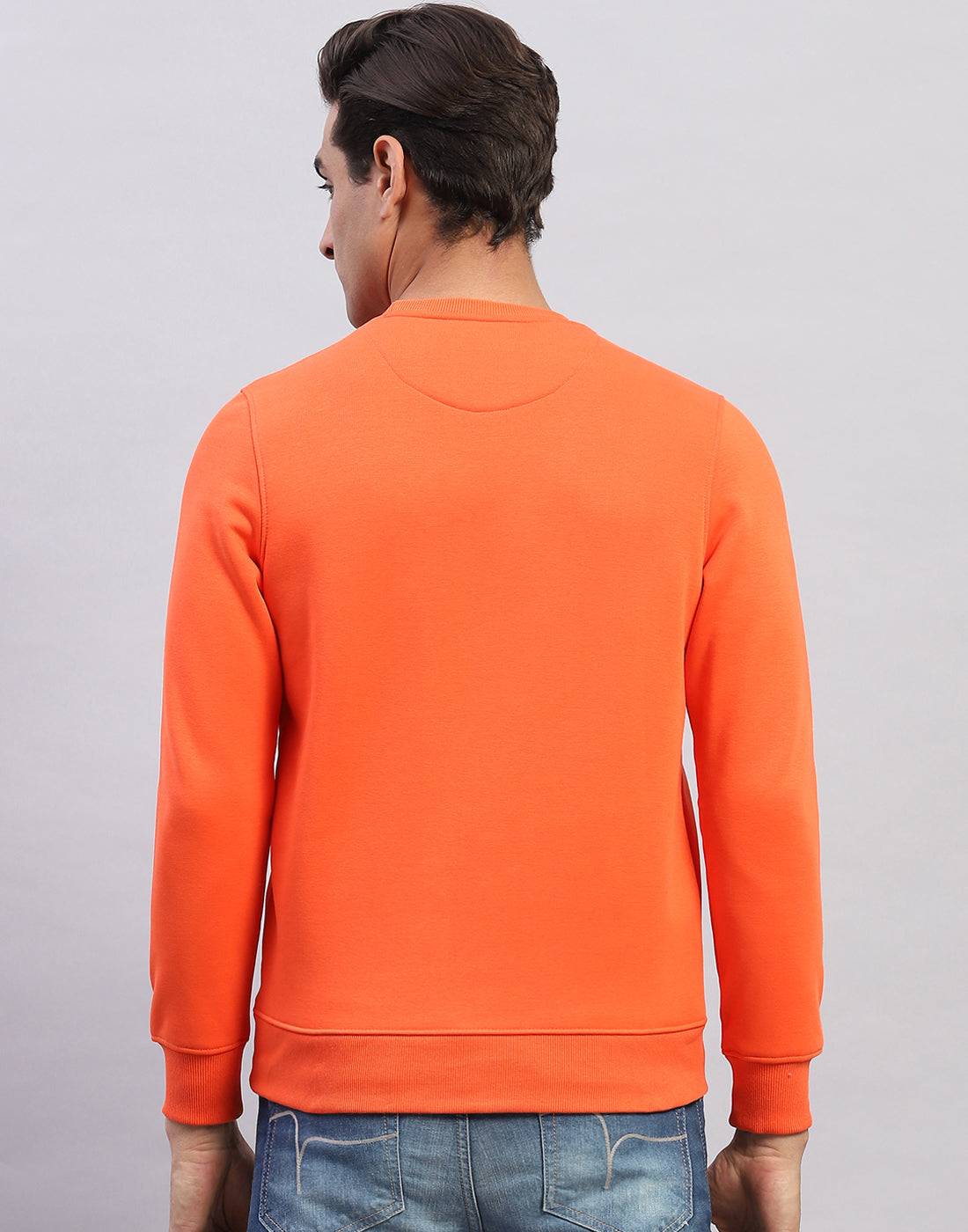 Men Orange Printed Round Neck Full Sleeve Sweatshirt