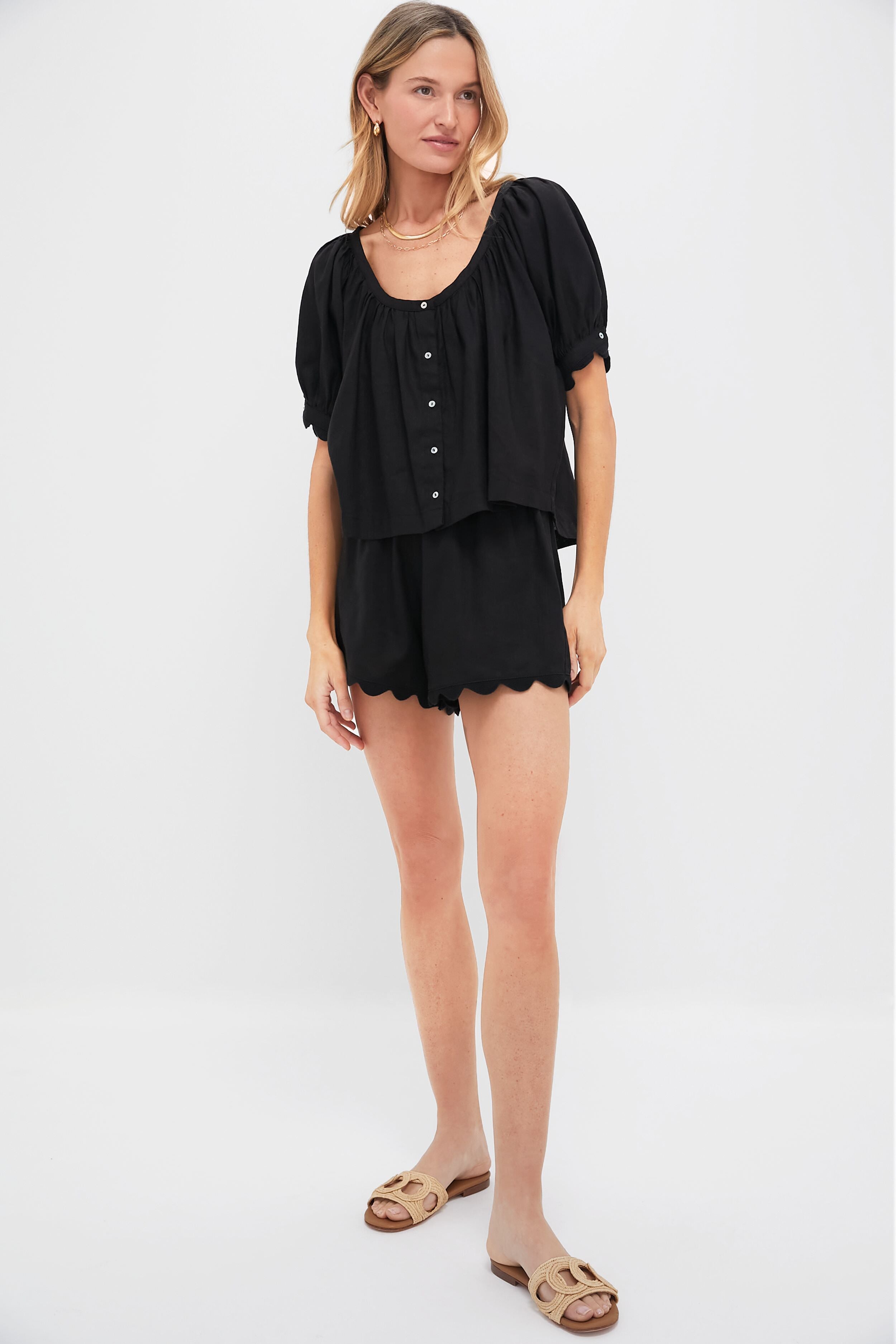Black Linen Ava Short