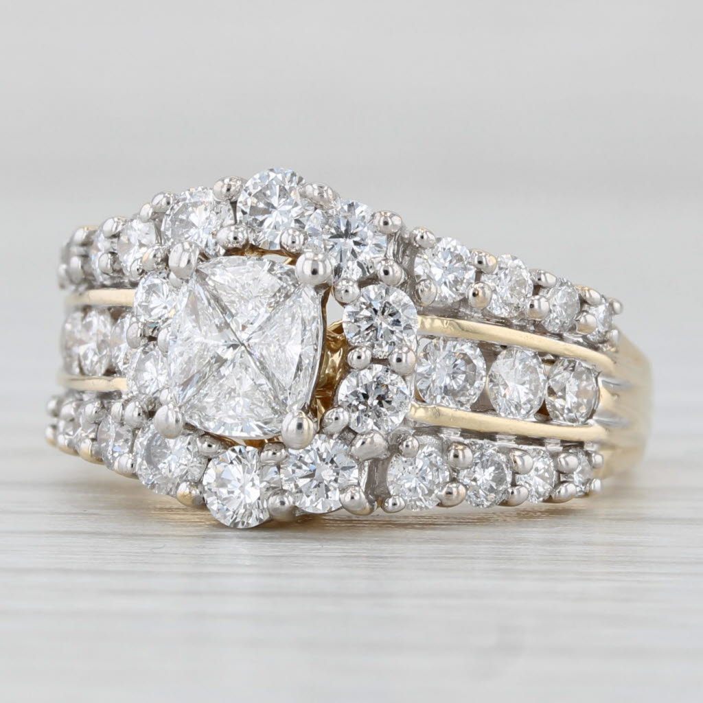 1.64ctw Diamond Halo Engagement Ring 14k Yellow Gold Size 7